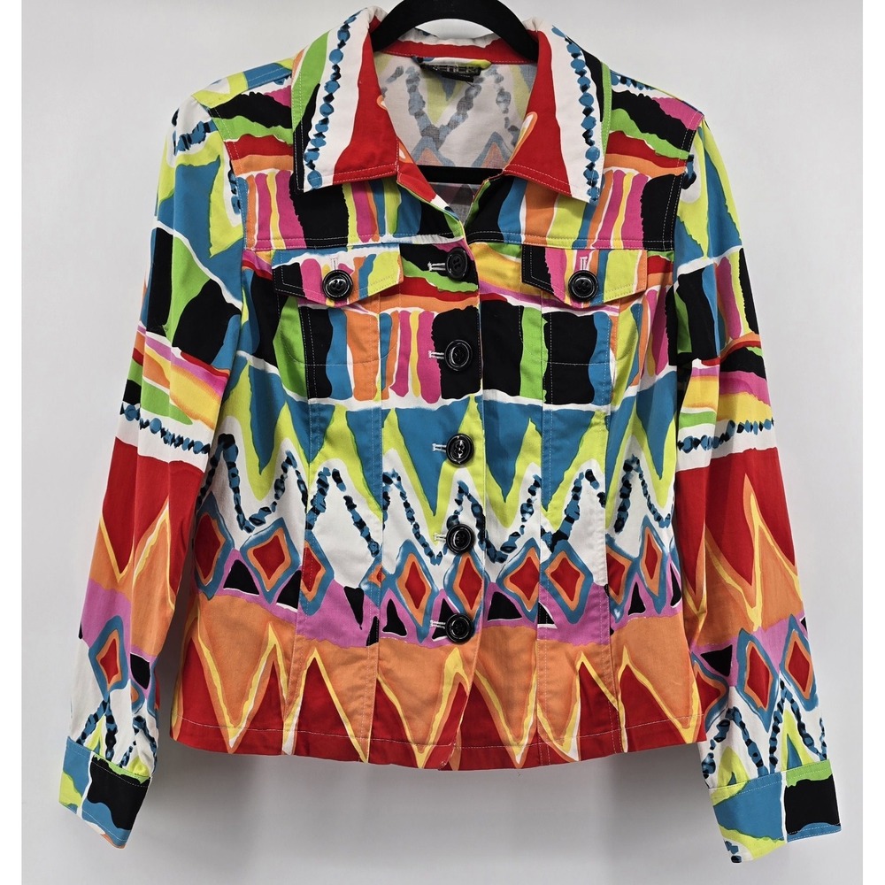Vtg Berek Womens Sz M Blazer Jacket Multicolor Bright‎ Artsy Colorful 90s Fun